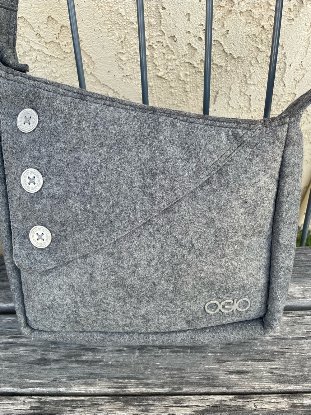 OGIO Gray Felt Shoulder Bag with Button Accents